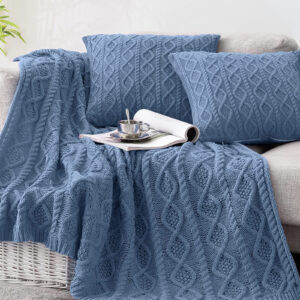 Homiest Cable Knit Throw Blanket & Pillow (demo)